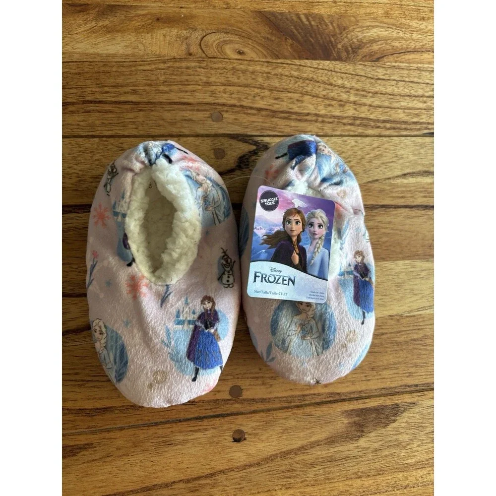Disney Frozen Pink Elsa & Anna Fuzzy Fleece Slippers Toddler Girl 2T-3T NEW